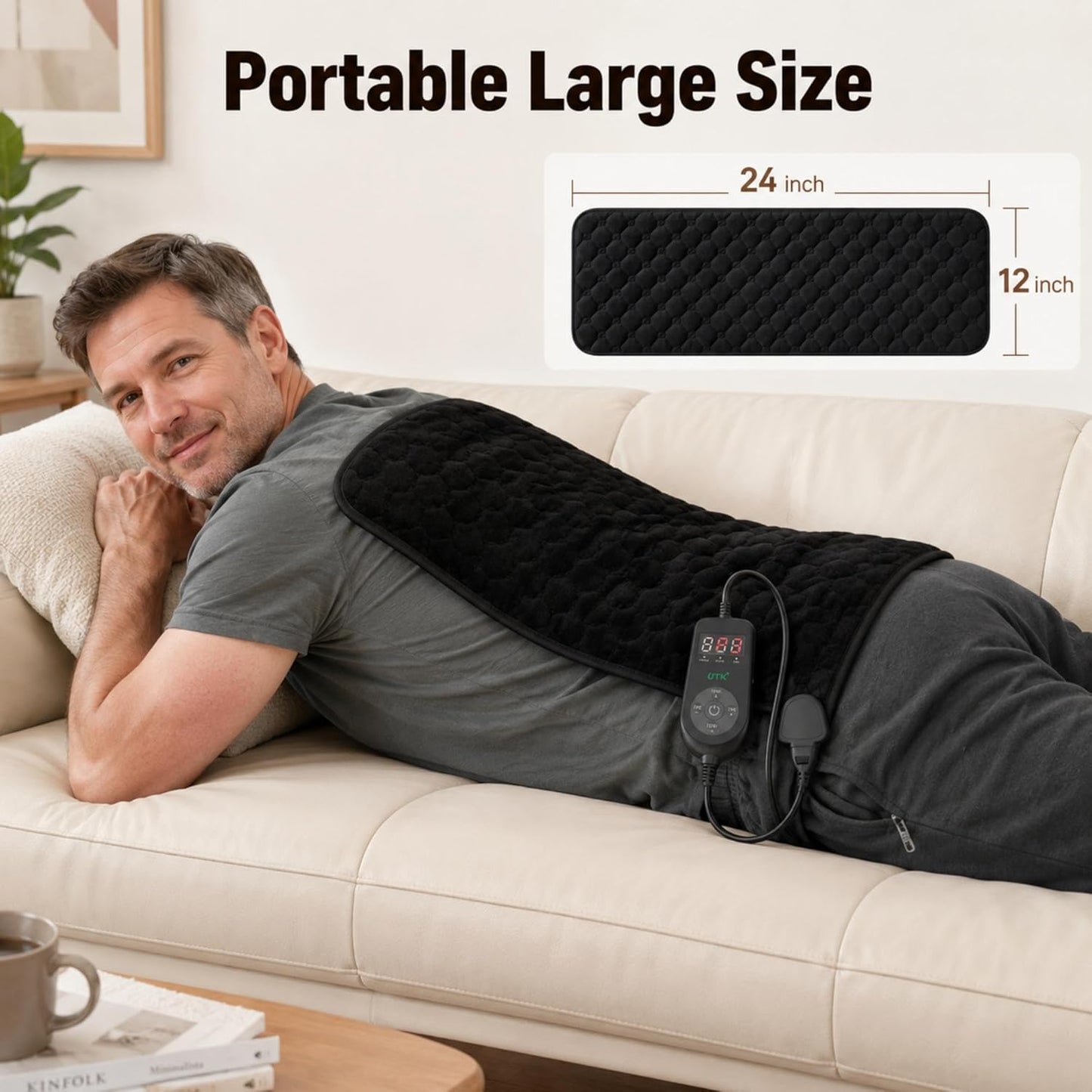 30S Fast Heating Pad, 3X Deeper Pain Relief Far Infrared Heating Pad for Back & Cramps, 8 Heat Setting, 4H Auto Off, FSA-HSA Eligible, Adjustable Strap, Machine Washable, Women Men Gifts12 X 24"