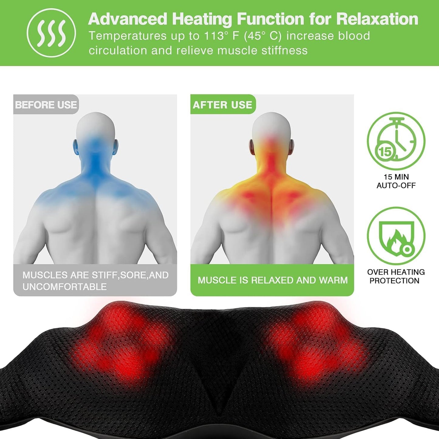 Neck Massager,Shiatsu Shoulder and Back Massager with Heat, Electric Deep Tissue Massage Pillow for Body Muscle Pain Relief,Best Gifts Mom Dad Women Men,Home, Office Car Use
