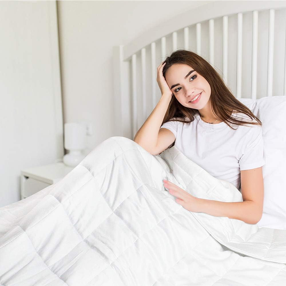 Cooling Queen Size Weighted Blanket 15Lbs for Adult 60"X80" White,Breathable Viscose Made from Bamboo Heavy Blanket with Glass Beads for Hot Sleepers