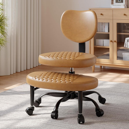 Cross Legged Office Chair, 360° Swivel ADHD Chairs for Adults, Height Adjustable Ergonomic Cross Legged Office Chair with Wheels, Wide Cross Legged Chair for Meditation, Yoga (Brown)