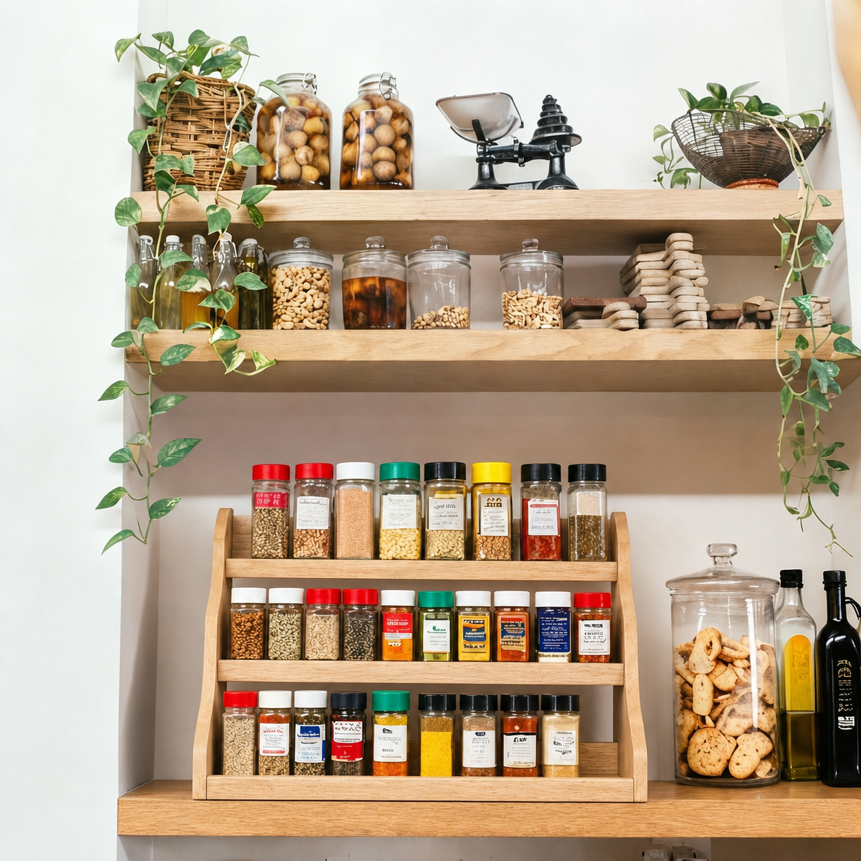 3-Tier Wood Spice Rack Organizer — Fits Cabinets, pantries & Countertops (13.75"W x 10"D x 6.33"H)