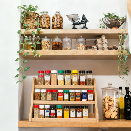 3-Tier Wood Spice Rack Organizer — Fits Cabinets, pantries & Countertops (13.75"W x 10"D x 6.33"H)